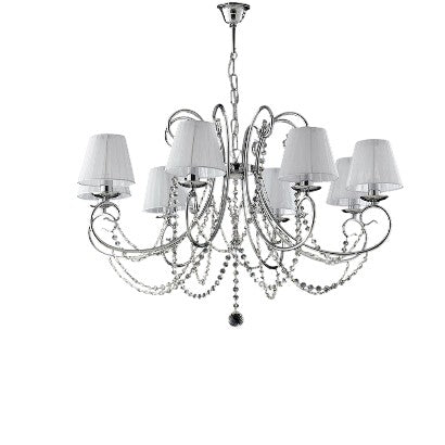 Lampadario Classico in Ferro Cromato o Dorato con o senza Paralumi – Cromo Lucido – 8 luci – Con paralumi