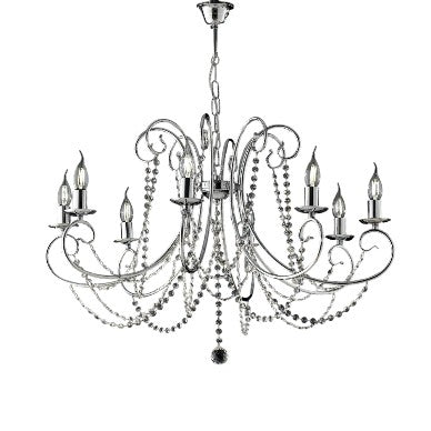 Lampadario Classico in Ferro Cromato o Dorato con o senza Paralumi – Cromo Lucido – 8 luci – Senza paralumi