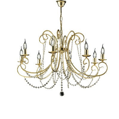 Lampadario Classico in Ferro Cromato o Dorato con o senza Paralumi – Oro Lucido – 8 luci – Senza paralumi