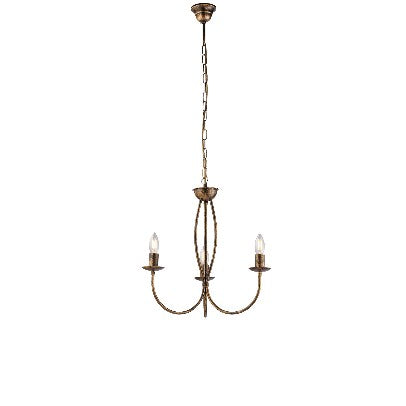 Lampadario Vintage in Ferro Avorio Decapé o Marrone e Oro – Marrone / Oro – 3 luci