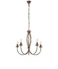 Lampadario Vintage in Ferro Avorio Decapé o Marrone e Oro – Marrone / Oro – 5 luci