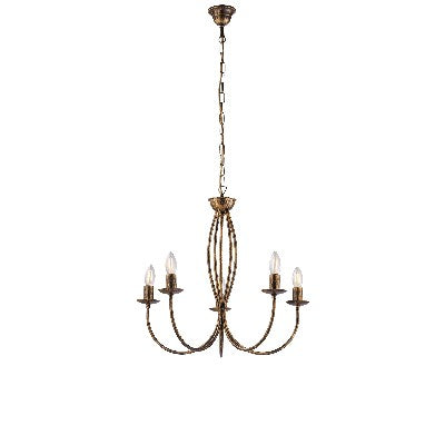 Lampadario Vintage in Ferro Avorio Decapé o Marrone e Oro – Marrone / Oro – 5 luci