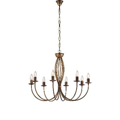 Lampadario Vintage in Ferro Avorio Decapé o Marrone e Oro – Marrone / Oro – 8 luci