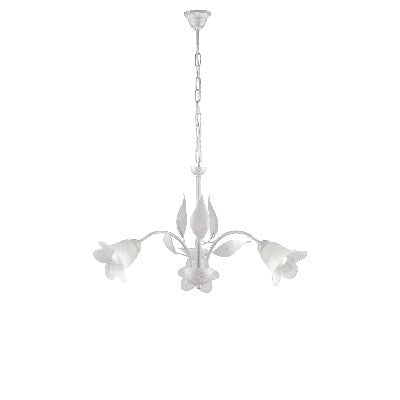 Lampadario Shabby Chic in Ferro Bianco e Argento o Avorio e Oro con Vetri Alabastro – Bianco / Argento – 3 luci