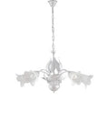 Lampadario Shabby Chic in Ferro Bianco e Argento o Avorio e Oro con Vetri Alabastro – Bianco / Argento – 5 luci
