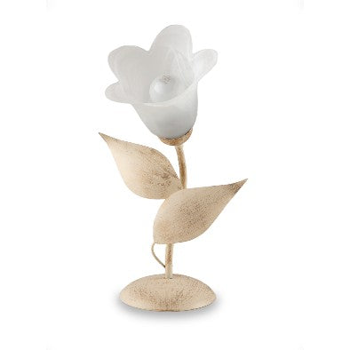 Lampada da Tavolo Shabby Chic in Ferro Bianco e Argento o Avorio e Oro con Vetri Alabastro – Avorio / Oro