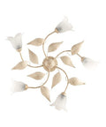 Plafoniera Shabby Chic in Ferro Bianco e Argento o Avorio e Oro con Vetri Alabastro – Avorio / Oro – 5 luci