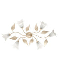 Plafoniera Shabby Chic in Ferro Bianco e Argento o Avorio e Oro con Vetri Alabastro – Avorio / Oro – 6 luci