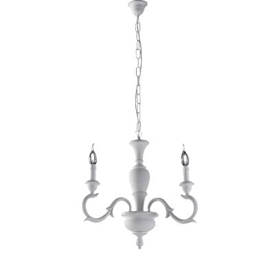 Lampadario Shabby Chic in Legno Bianco o Avorio e Foglia Oro – Bianco Shabby – 3 luci