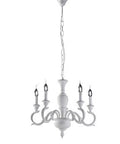 Lampadario Shabby Chic in Legno Bianco o Avorio e Foglia Oro – Bianco Shabby – 5 luci