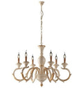 Lampadario Shabby Chic in Legno Bianco o Avorio e Foglia Oro – Avorio / Foglia oro – 6 luci