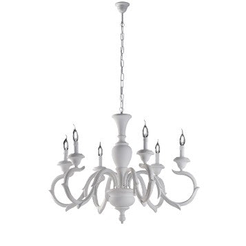 Lampadario Shabby Chic in Legno Bianco o Avorio e Foglia Oro – Bianco Shabby – 6 luci