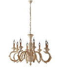 Lampadario Shabby Chic in Legno Bianco o Avorio e Foglia Oro – Avorio / Foglia oro – 8 luci