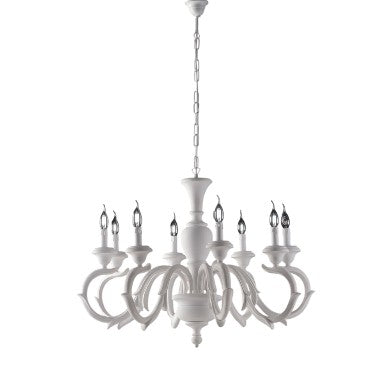 Lampadario Shabby Chic in Legno Bianco o Avorio e Foglia Oro – Bianco Shabby – 8 luci