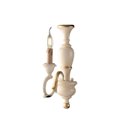 Applique Shabby Chic in Legno Bianco o Avorio e Foglia Oro – Avorio / Foglia oro – 1 luce