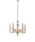 Lampadario Shabby Chic in Legno Bianco o Avorio e Foglia Oro – Avorio / Foglia oro – 5 luci