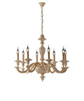 Lampadario Shabby Chic in Legno Bianco o Avorio e Foglia Oro – Avorio / Foglia oro – 8 luci