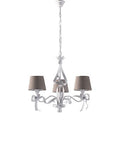 Lampadario Shabby Chic in Ferro Bianco con Paralumi Tortora – Bianco Shabby – 3 luci