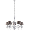 Lampadario Shabby Chic in Ferro Bianco con Paralumi Tortora – Bianco Shabby – 5 luci