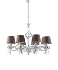 Lampadario Shabby Chic in Ferro Bianco con Paralumi Tortora – Bianco Shabby – 8 luci