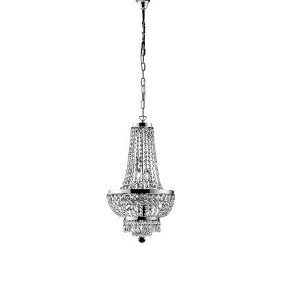Lampadario Classico in Ferro e Ottone Dorato o Cromato con Strass – Cromo Lucido – 5 luci