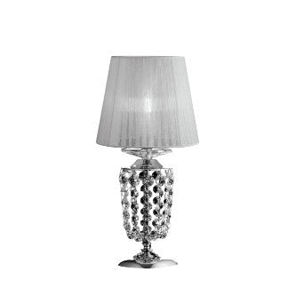 Lampada da Tavolo Classica in Ferro e Ottone Dorato o Cromato con Paralume – Cromo Lucido