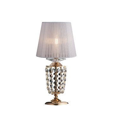 Lampada da Tavolo Classica in Ferro e Ottone Dorato o Cromato con Paralume – Oro Lucido