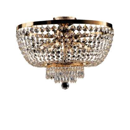 Plafoniera Classica in Ferro e Ottone Dorato o Cromato con Strass – Oro Lucido – 6 luci