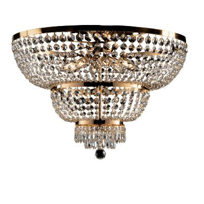 Plafoniera Classica in Ferro e Ottone Dorato o Cromato con Strass – Oro Lucido – 8 luci