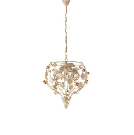 Lampadario Shabby Chic in Ferro Bianco Shabby o Avorio Decapé – Avorio / Oro – 3 luci