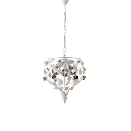 Lampadario Shabby Chic in Ferro Bianco Shabby o Avorio Decapé – Bianco Shabby – 3 luci