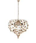 Lampadario Shabby Chic in Ferro Bianco Shabby o Avorio Decapé – Avorio / Oro – 5 luci
