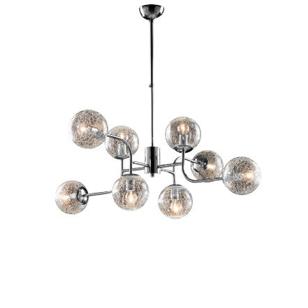 Lampada a Sospensione Moderna in Ferro Cromo Lucido con Sfere in Vetro – Cromo Lucido – 8 luci