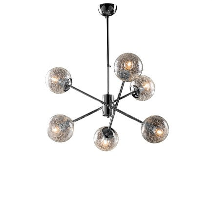 Lampada a Sospensione Moderna in Ferro Cromo Lucido con Sfere in Vetro – Cromo Lucido – 6 luci