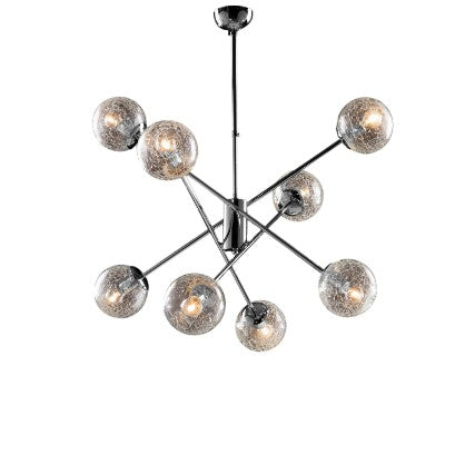 Lampada a Sospensione Moderna in Ferro Cromo Lucido con Sfere in Vetro – Cromo Lucido – 8 luci