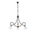 Lampadario Vintage in Ferro Nero Ruggine o Avorio Decapé con Vetri Alabastro – Nero / Ruggine – 3 luci – Ø58 cm