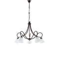 Lampadario Vintage in Ferro Nero Ruggine o Avorio Decapé con Vetri Alabastro – Nero / Ruggine – 5 luci