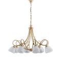 Lampadario Vintage in Ferro Nero Ruggine o Avorio Decapé con Vetri Alabastro – Avorio / Decapè – 8 luci