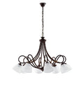 Lampadario Vintage in Ferro Nero Ruggine o Avorio Decapé con Vetri Alabastro – Nero / Ruggine – 8 luci