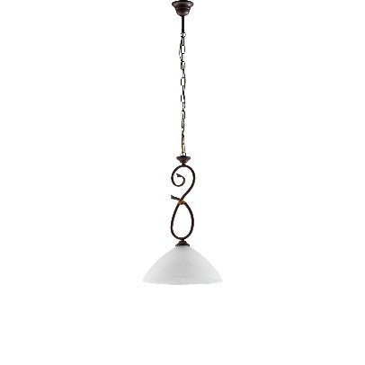 Lampadario Vintage in Ferro Nero Ruggine o Avorio Decapé con Vetri Alabastro – Nero / Ruggine – 1 luce