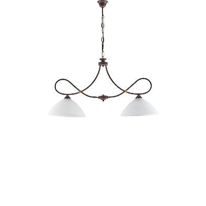 Lampadario Vintage in Ferro Nero Ruggine o Avorio Decapé con Vetri Alabastro – Nero / Ruggine – 2 luci