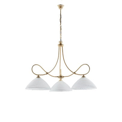 Lampadario Vintage in Ferro Nero Ruggine o Avorio Decapé con Vetri Alabastro – Avorio / Decapè – 3 luci – Ø78 cm