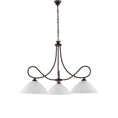 Lampadario Vintage in Ferro Nero Ruggine o Avorio Decapé con Vetri Alabastro – Nero / Ruggine – 3 luci – Ø78 cm