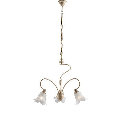 Lampadario Vintage in Ferro Marrone o Avorio e Oro con Vetri Alabastro – Avorio / Oro – 3 luci