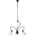 Lampadario Vintage in Ferro Marrone o Avorio e Oro con Vetri Alabastro – Marrone / Oro – 3 luci