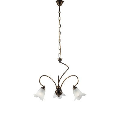 Lampadario Vintage in Ferro Marrone o Avorio e Oro con Vetri Alabastro – Marrone / Oro – 3 luci