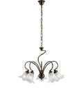 Lampadario Vintage in Ferro Marrone o Avorio e Oro con Vetri Alabastro – Marrone / Oro – 5 luci