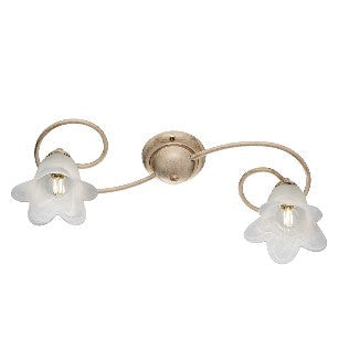 Plafoniera Vintage in Ferro Marrone o Avorio e Oro con Vetri Alabastro – Avorio / Oro – 2 luci