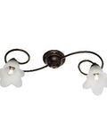 Plafoniera Vintage in Ferro Marrone o Avorio e Oro con Vetri Alabastro – Marrone / Oro – 2 luci