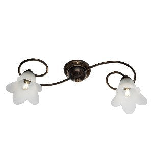 Plafoniera Vintage in Ferro Marrone o Avorio e Oro con Vetri Alabastro – Marrone / Oro – 2 luci